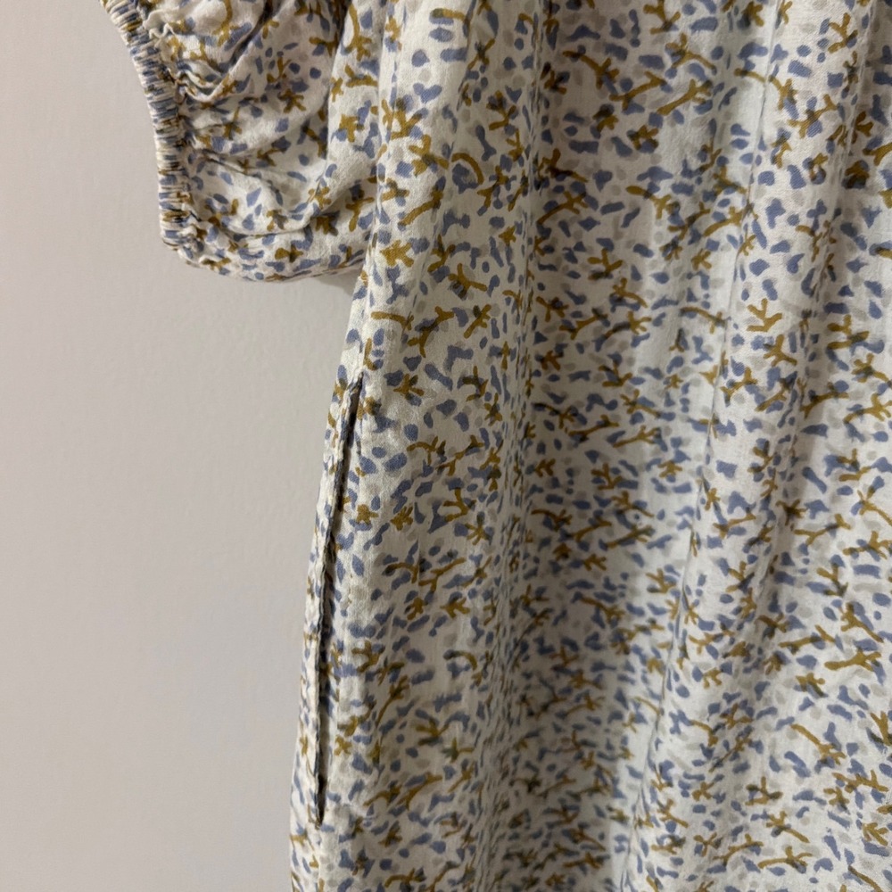 MIRTH Belem Dress Sandstone Coral Floral Cotton V-Neck Puff Sleeve Pockets Sm - Picture 4 of 9